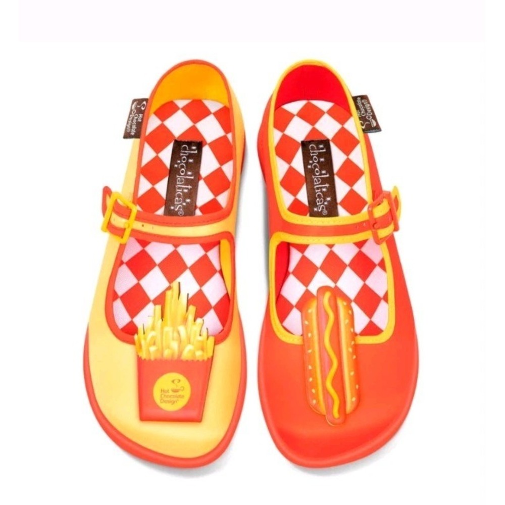 Hot Chocolate Design Chocolaticas Diner‎ Mary Jane Flats Red Yellow Womans 10